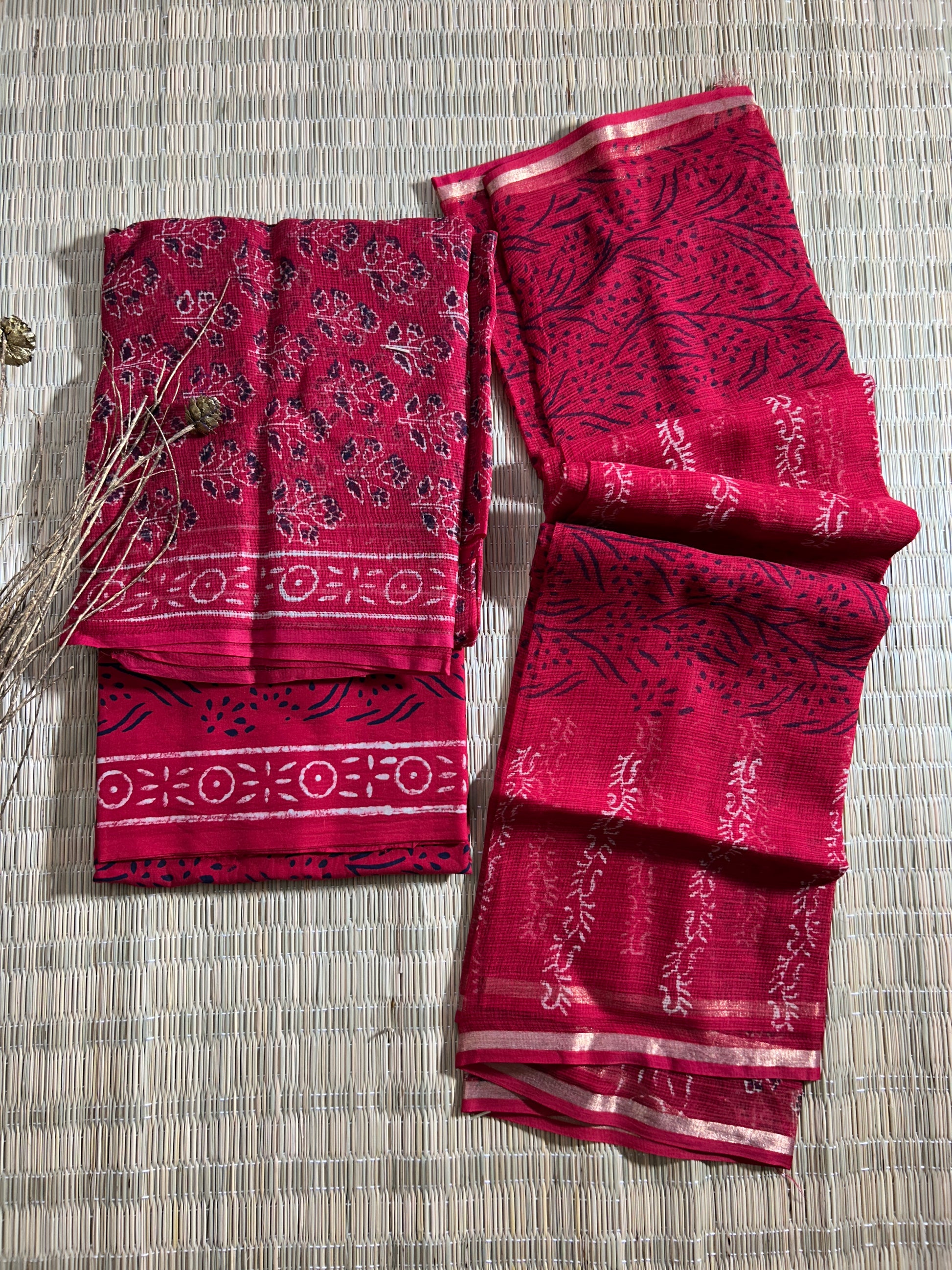 Ajrakh Print Hand BlockPrint Kota Doriya Dress Material