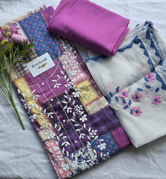 Pure Cotton Dress Material with phool Patti handwork