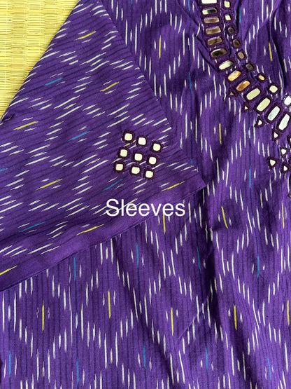 Mirror Work Ikat Cotton Unstitched Kurti