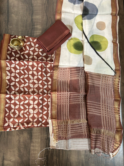 Hand Block Printed Maheshwari Silk Cotton Dress Material