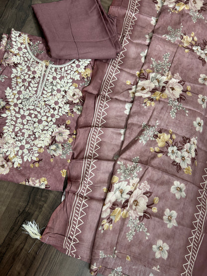Embroidered Rayon Cotton Dress Material