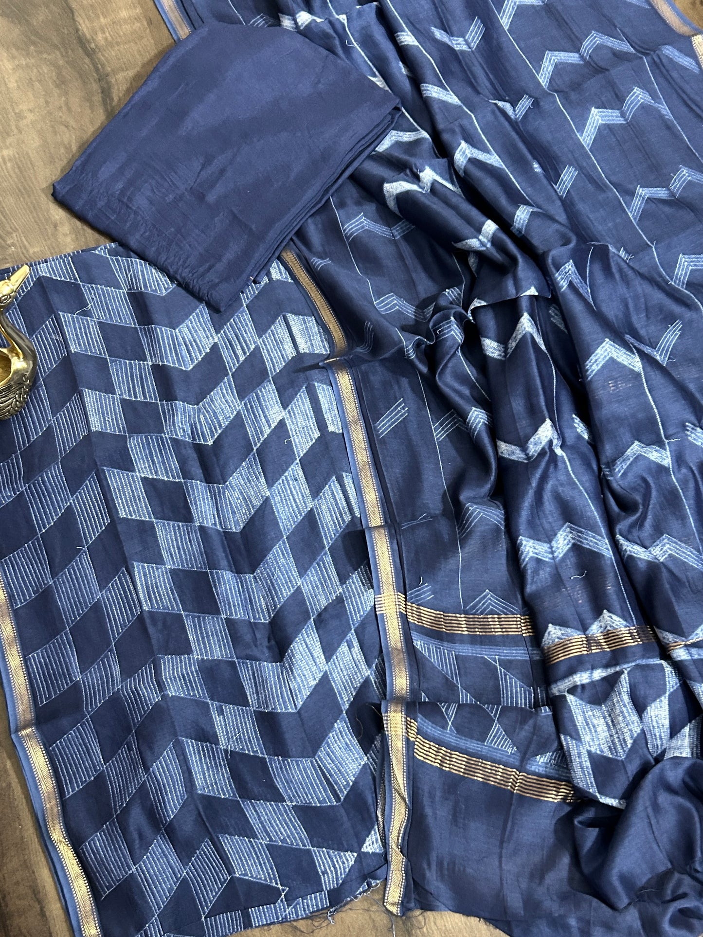 Needle Shibori Chanderi Silk Cotton Dress Material with Shantoon Bottom
