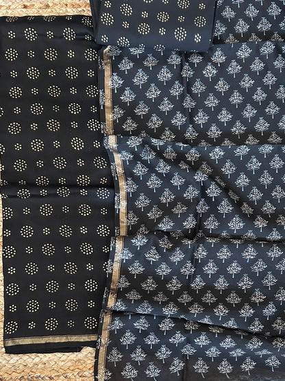 Hand BlockPrint Chanderi Silk Cotton Dress Material