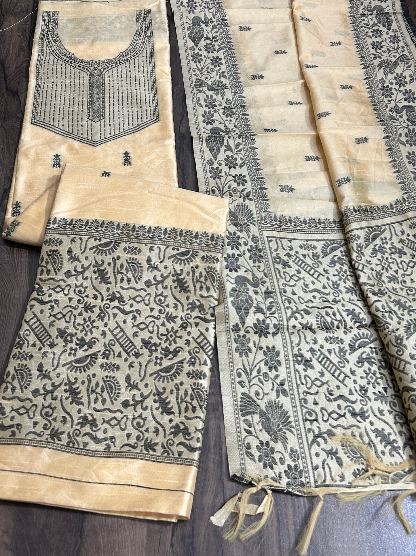 Blend raw silk dress material with all over weaving