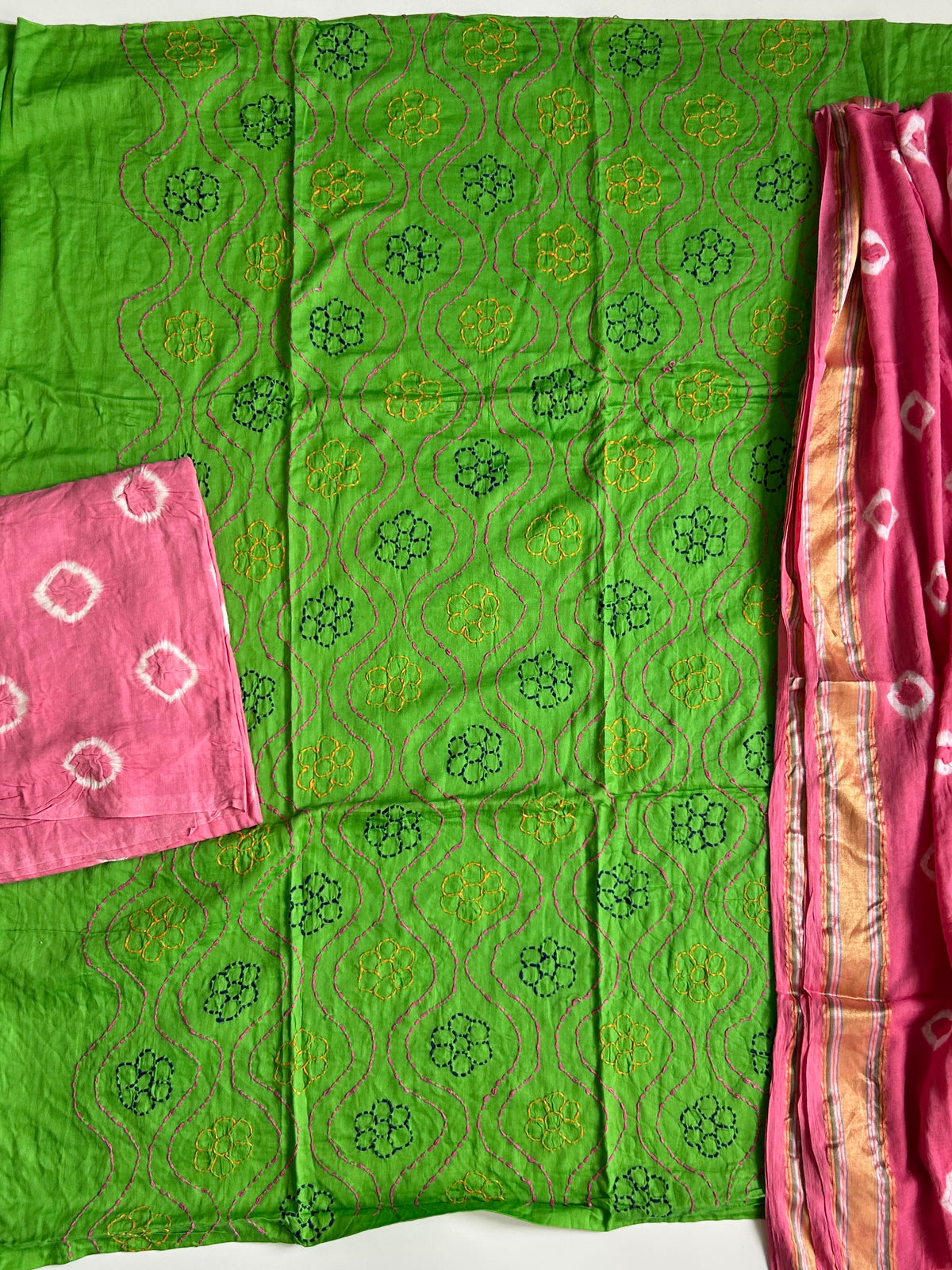 Embroidered Cotton Bandhej Dress Material