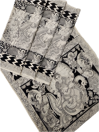 Kalamkari Hand Painted Malmal Cotton Saree with Blouse
