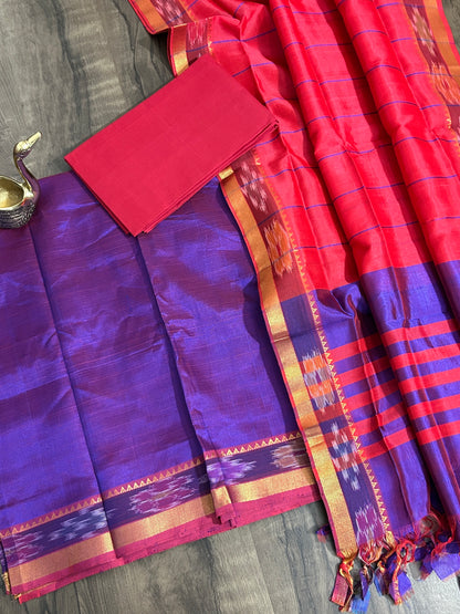 Mangalagiri Silk Dress Material with ikath Border