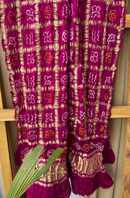 Bandhej Garchola Pure Gajji Silk Dupatta