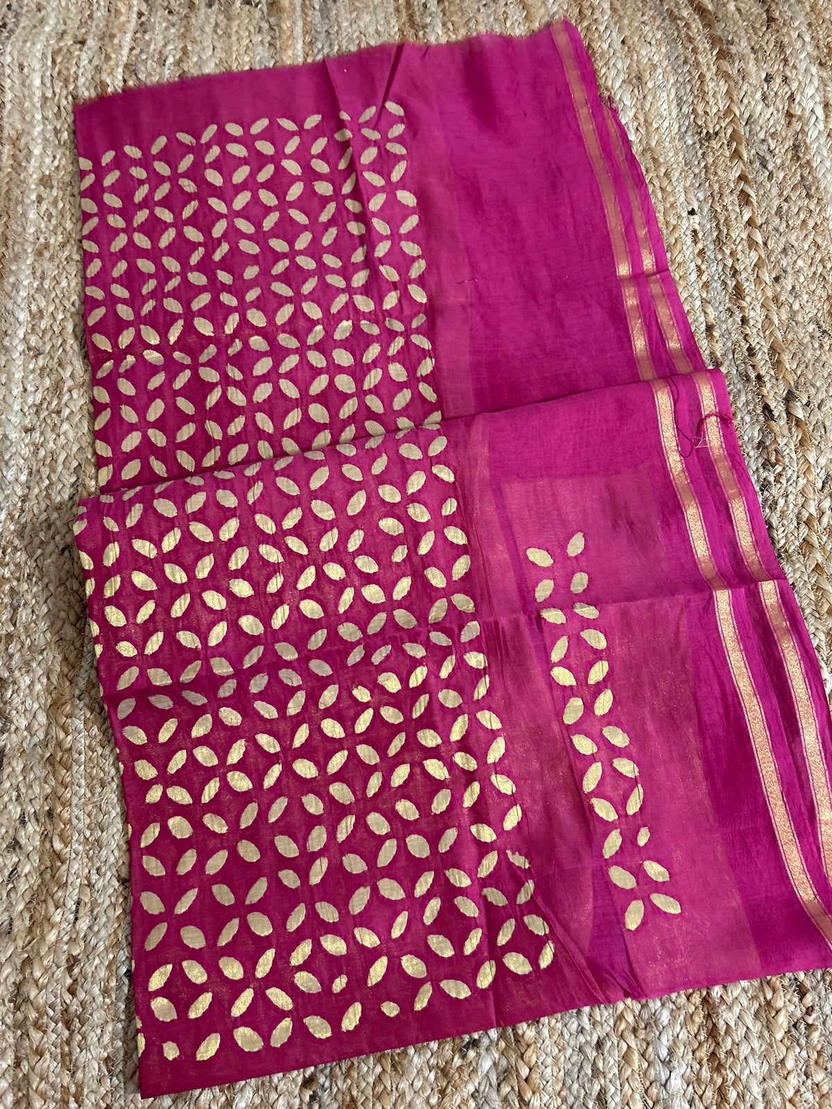 Pink Appliqué Work Chanderi Silk Kurti Fabric