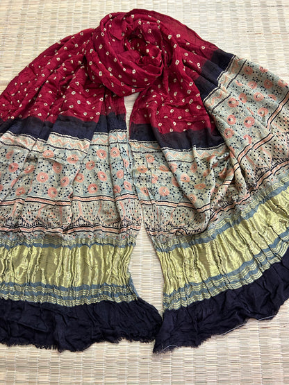 Pure Gajji Silk Bandhej Kalamkari Dupatta (D30)