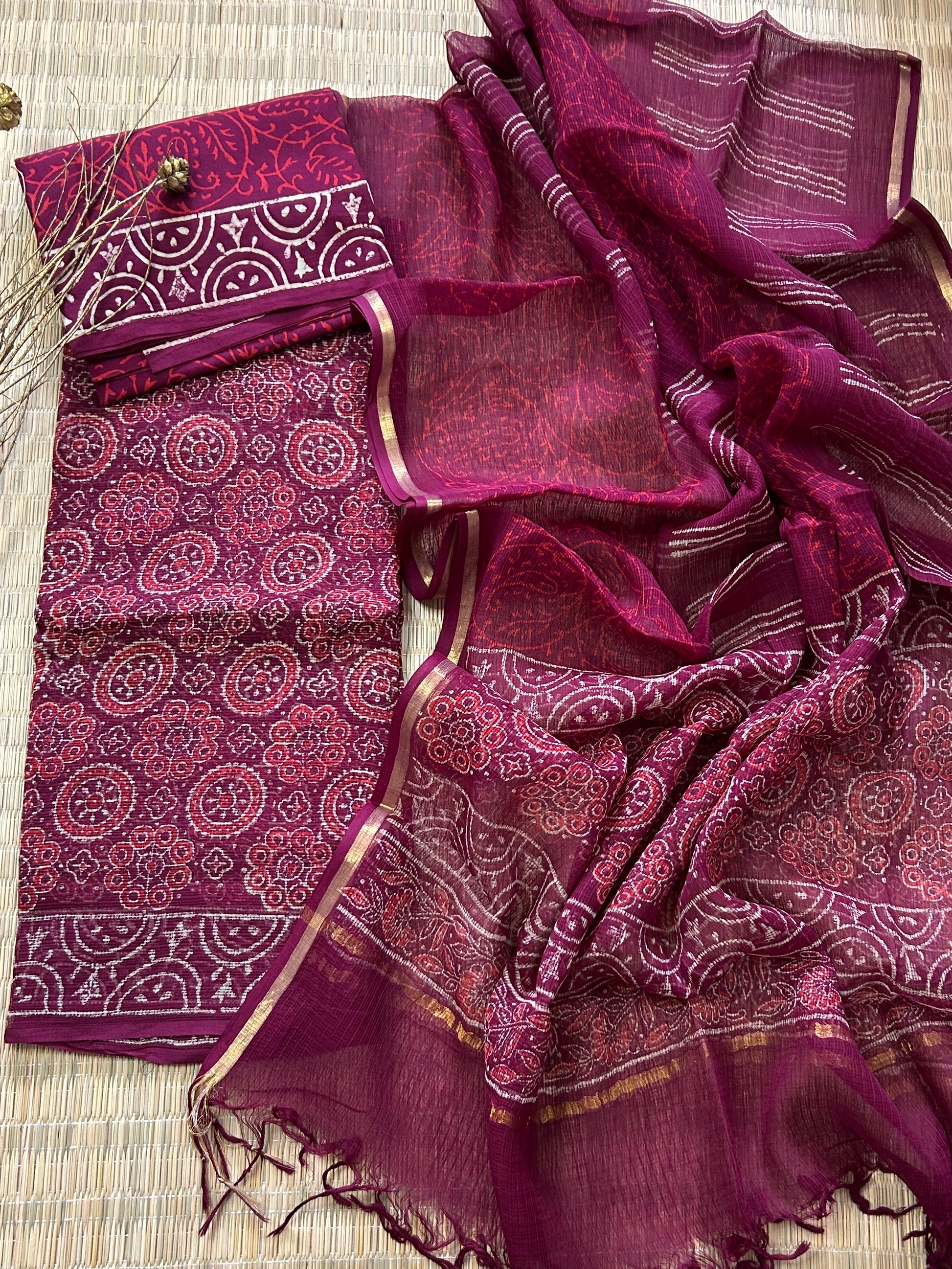 Ajrakh Print Hand BlockPrint Kota Doriya Dress Material