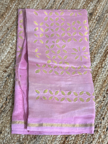 Pink Appliqué Work Chanderi Silk Kurti Fabric