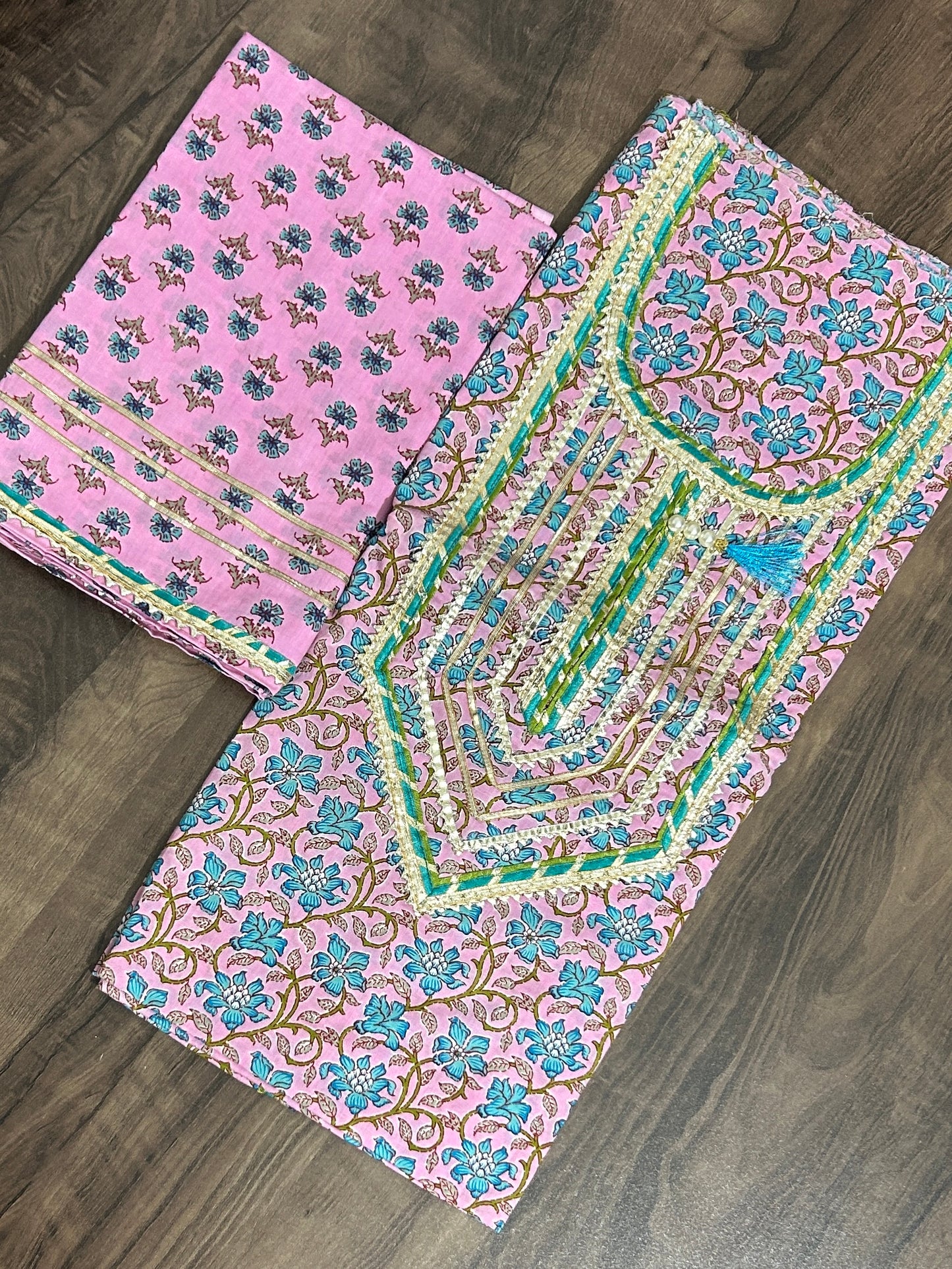 Hand BlockPrint Cotton Gotapatti Top Bottom Set