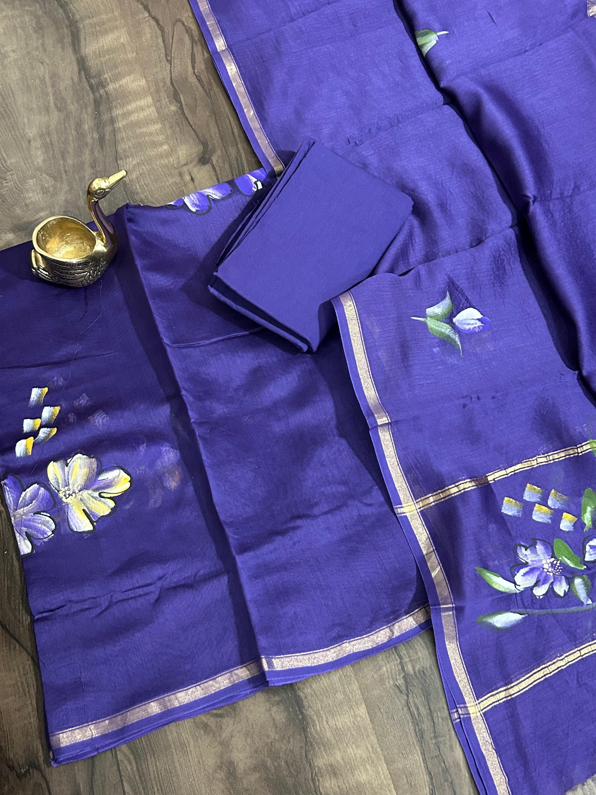 Hand Painted Chanderi Silk Cotton Dress Material