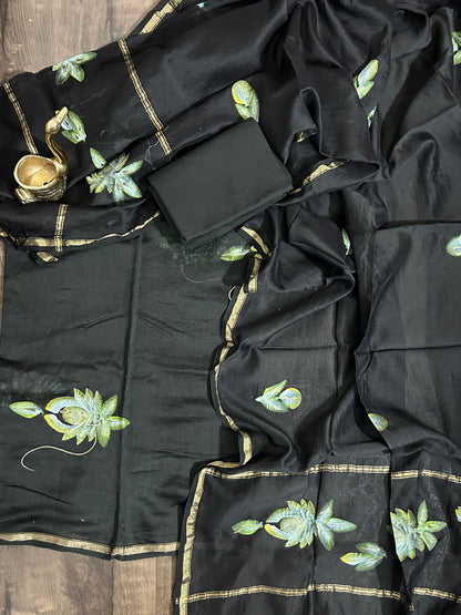 Hand Painted Chanderi Silk Cotton Dress Material