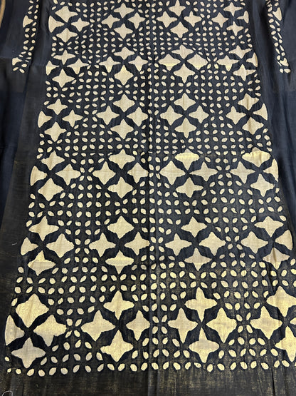 Black Appliqué Work Chanderi Silk Kurti Fabric