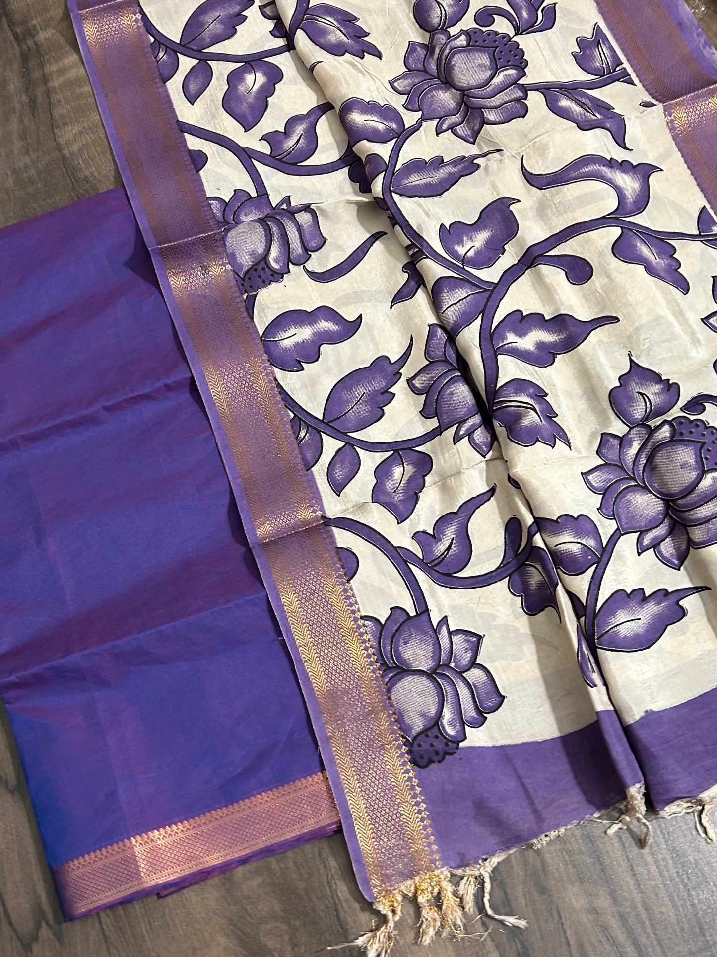 Mangalgiri Cotton Dress Material with Kalamkari silk dupatta