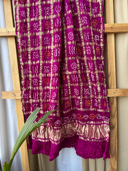 Bandhej Garchola Pure Gajji Silk Dupatta
