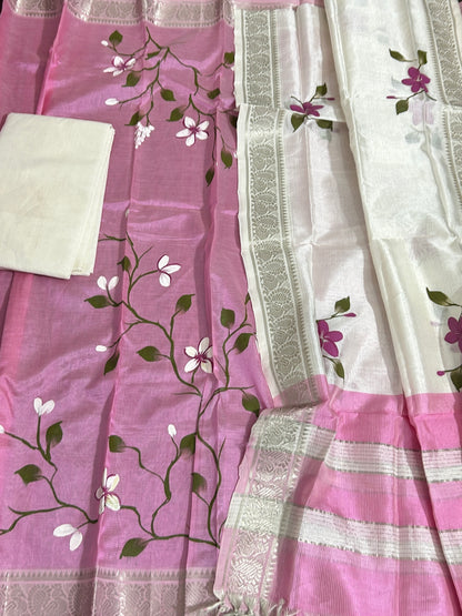 Hand Painted Mangalagiri Silk Dress Material