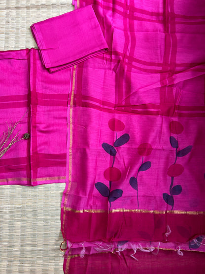 Hand Painted  Maheshwari Silk Dress Material