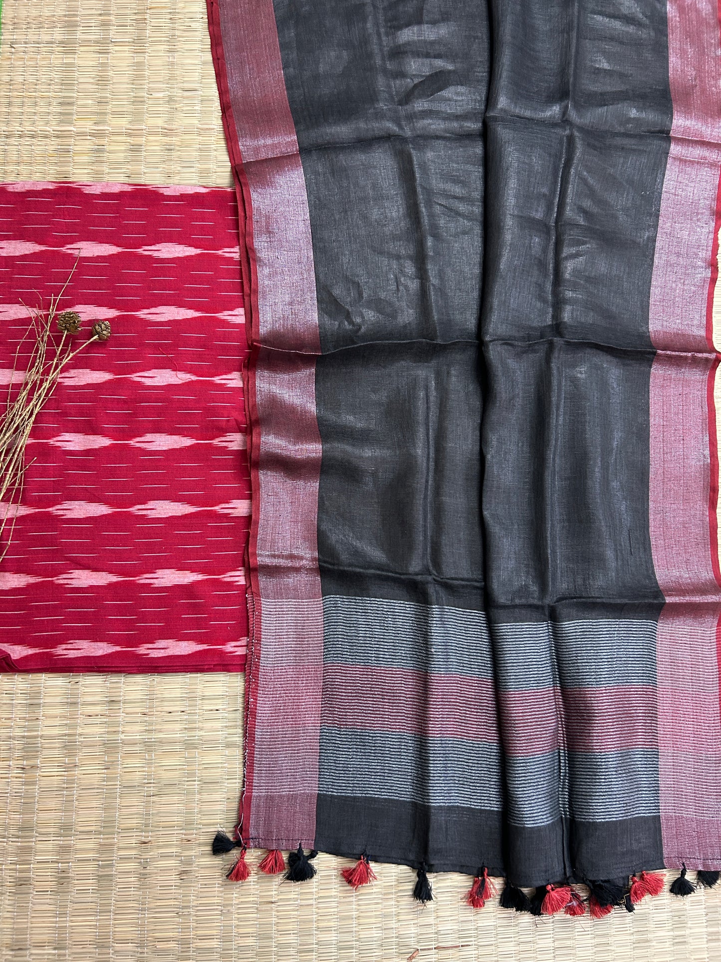 Ikat Top with Linen Dupatta Set