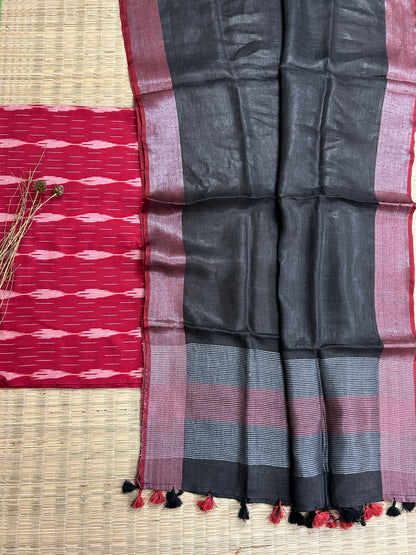 Ikat Top with Linen Dupatta Set