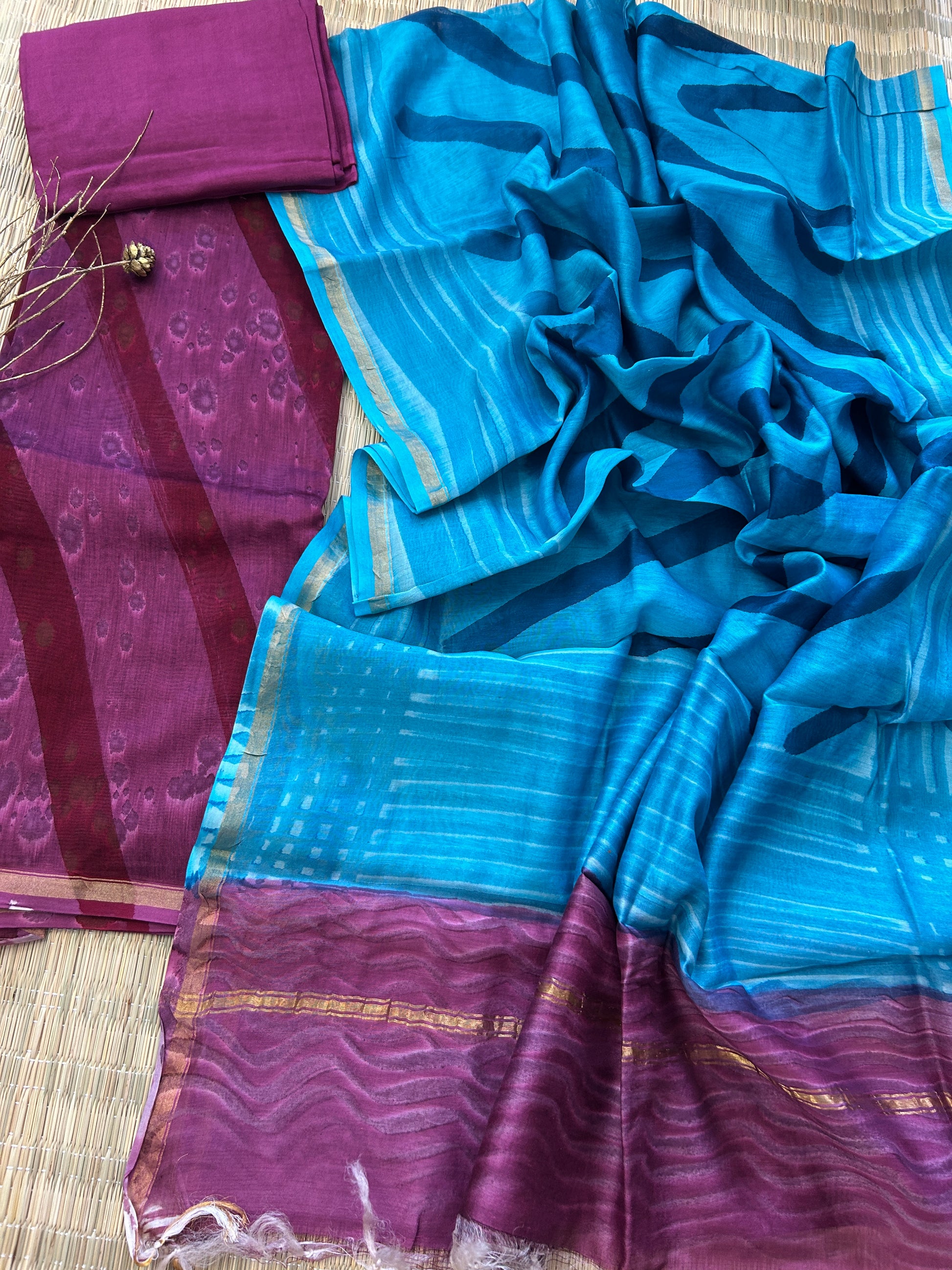 Hand BlockPrint Chanderi Silk Cotton Dress Material with Shantoon bottom