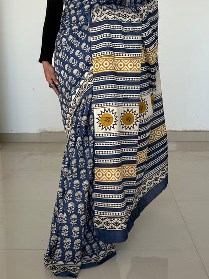 Hand BlockPrint Cotton Saree with Blouse