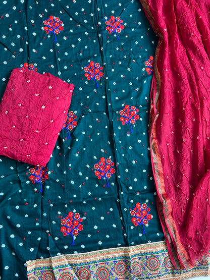 Embroidered Cotton Bandhani Dress Material
