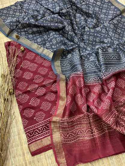 Hand BlockPrinted Maheshwari Silk Cotton Dress Material