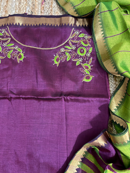 Mangalagiri Silk Dress Material with Maggam Handwork