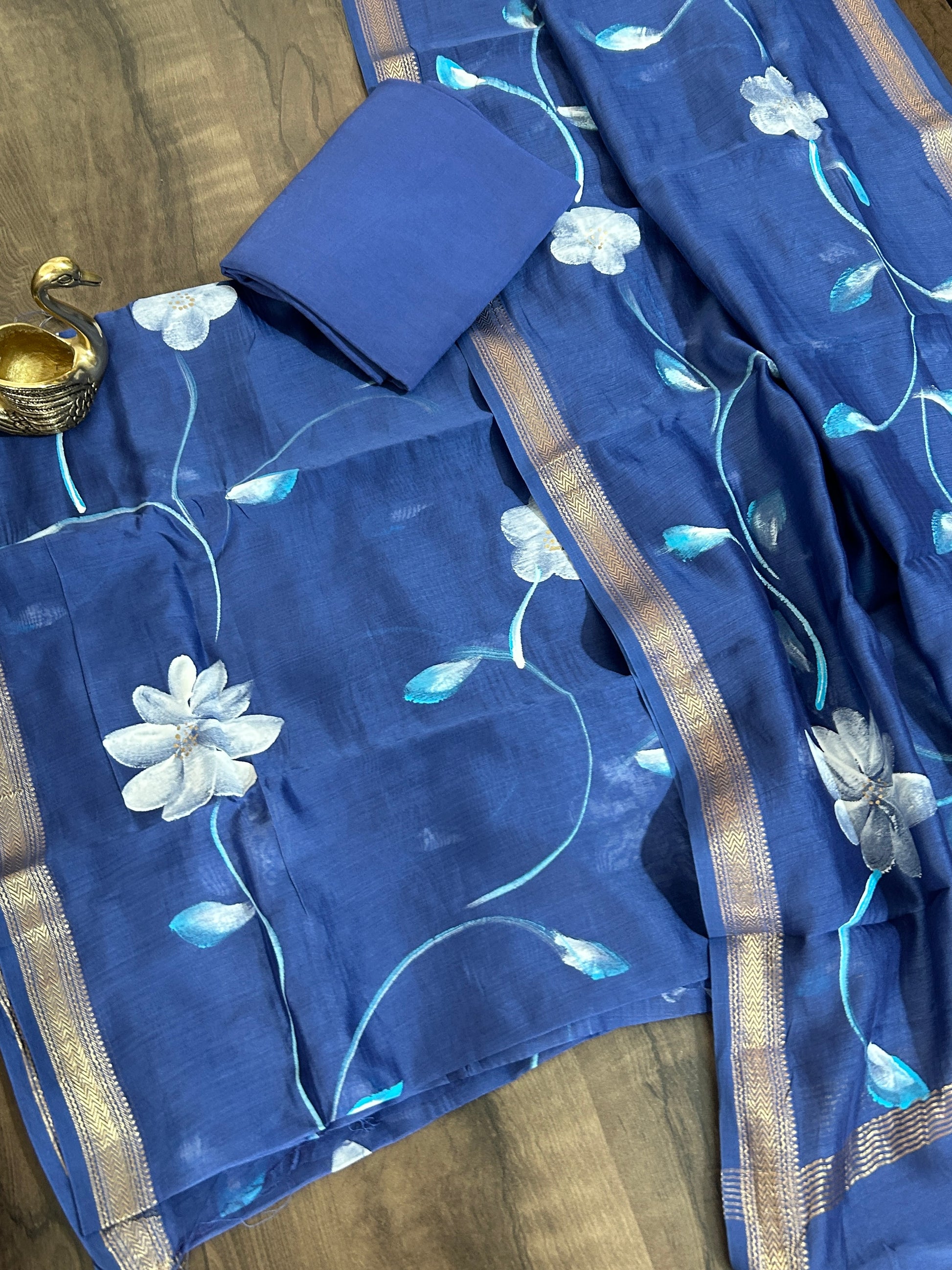 Hand Painted Maheshwari Silk Cotton Dress Material