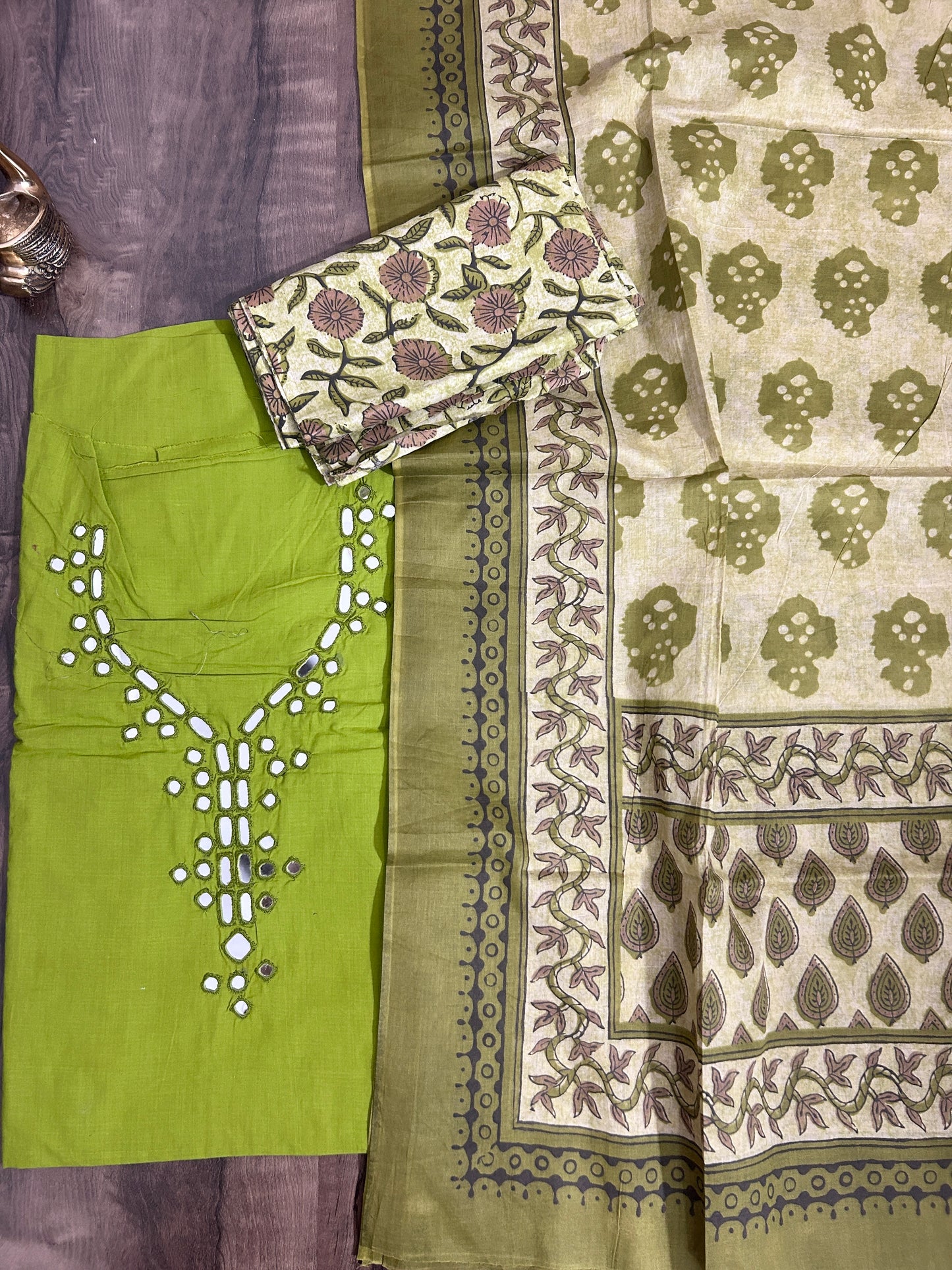 Cotton Mirror Work Dress Material