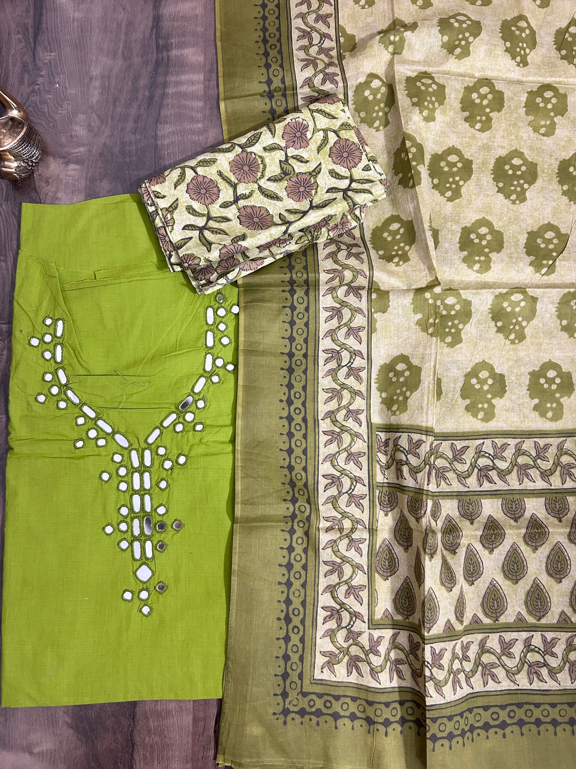Cotton Mirror Work Dress Material