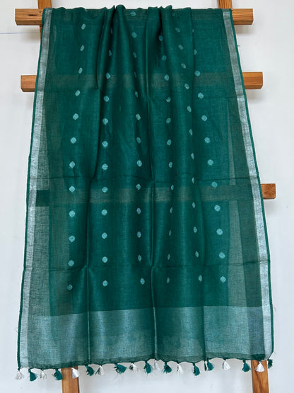 Pure Linen Dupatta with All over Bootis and Tassles