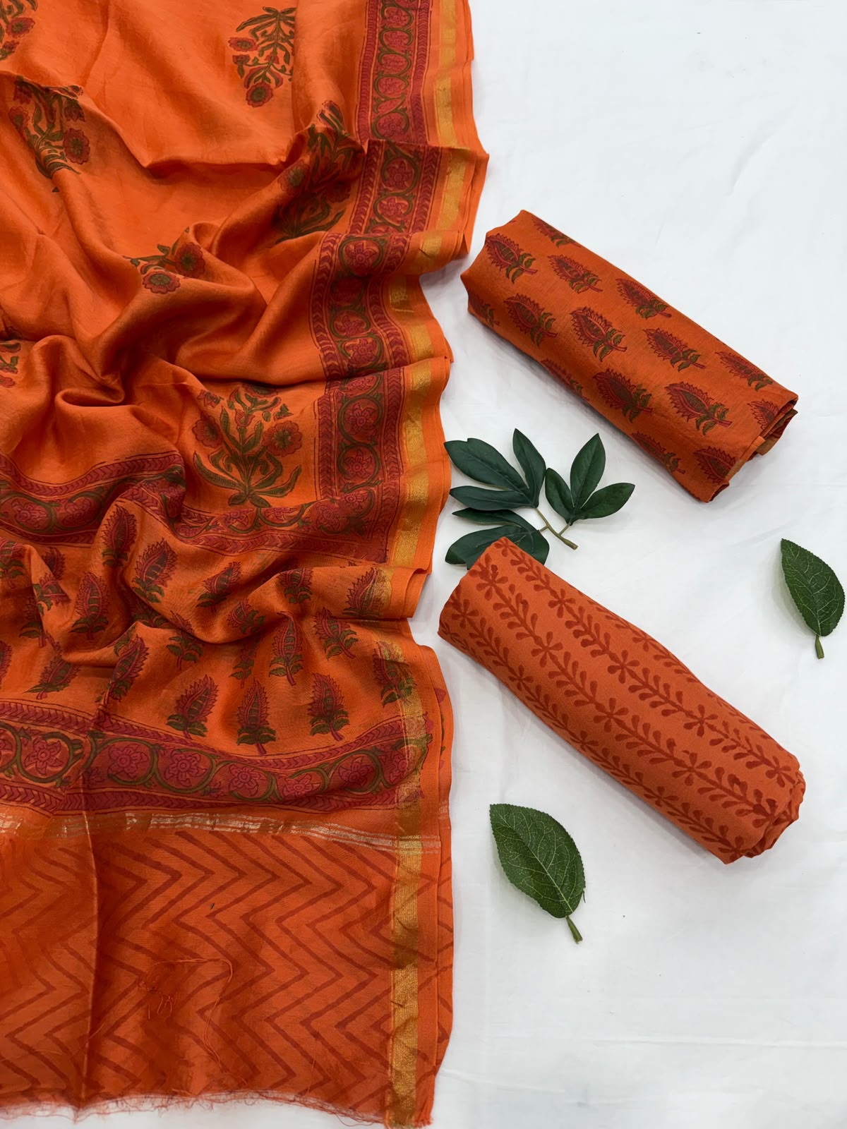 Hand Block Printed Chanderi Silk Dress Material