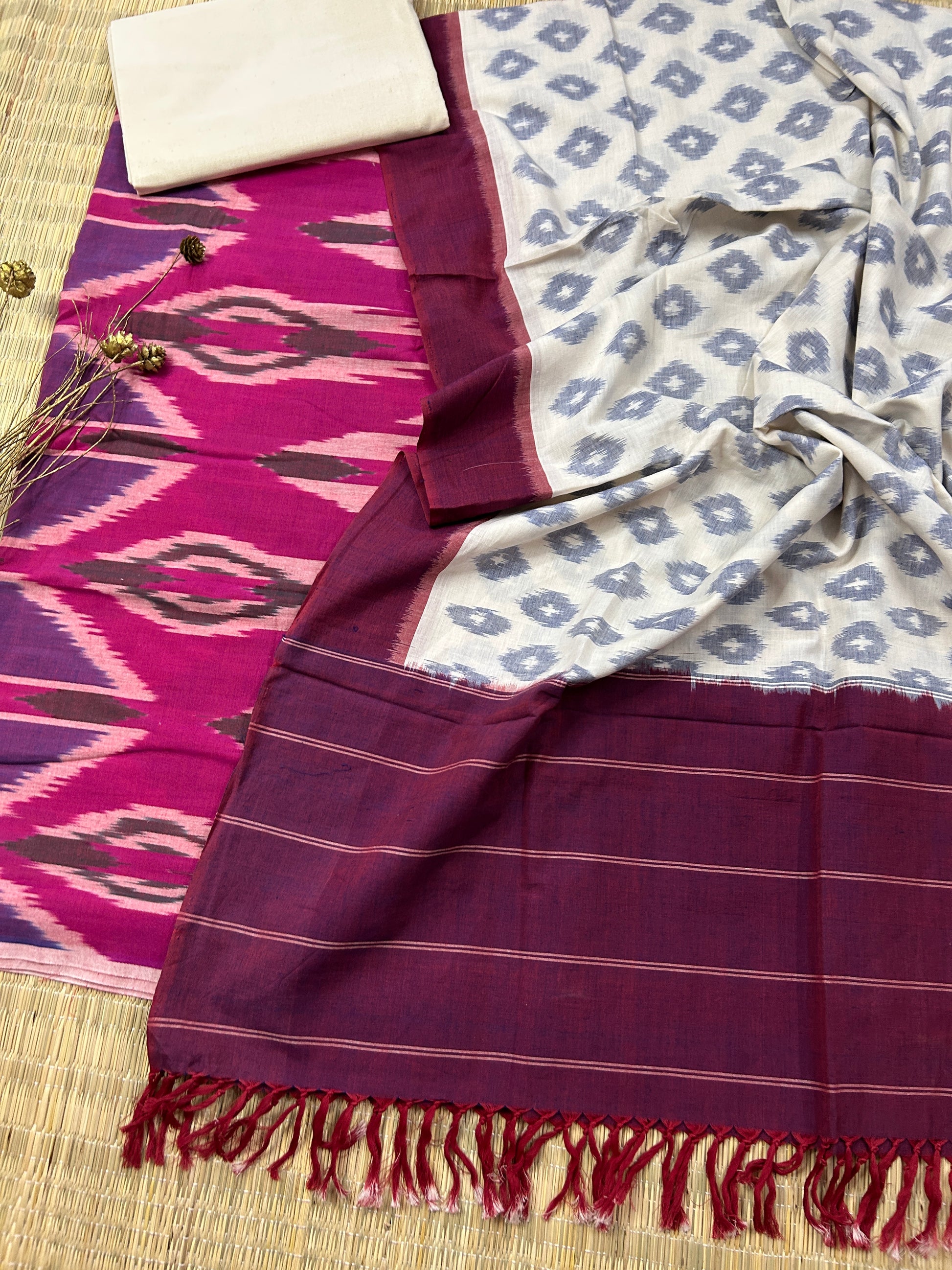 Double Ikat Cotton Dress Material with Uzbek Top