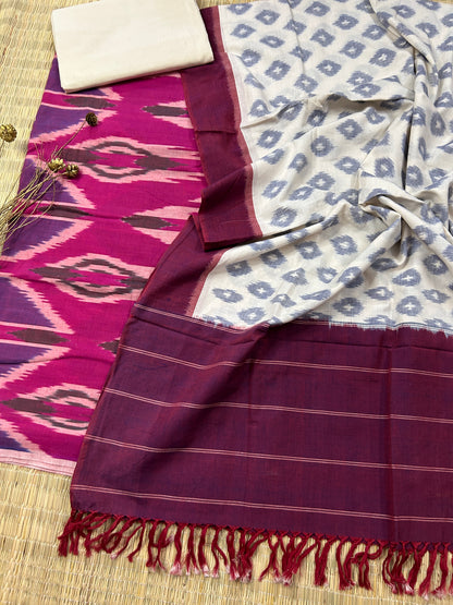 Double Ikat Cotton Dress Material with Uzbek Top