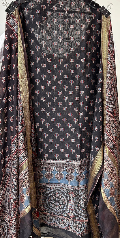 Ajrakh Maheshwari Silk Cotton dress Material