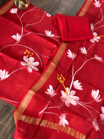 Hand Painted Maheshwari Silk Cotton Dress Material