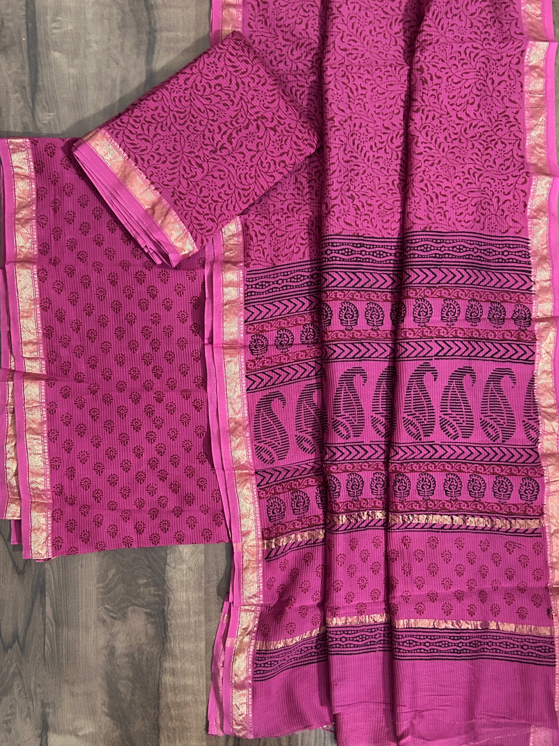 Bagh print Maheshwari Silk Cotton Dress Material