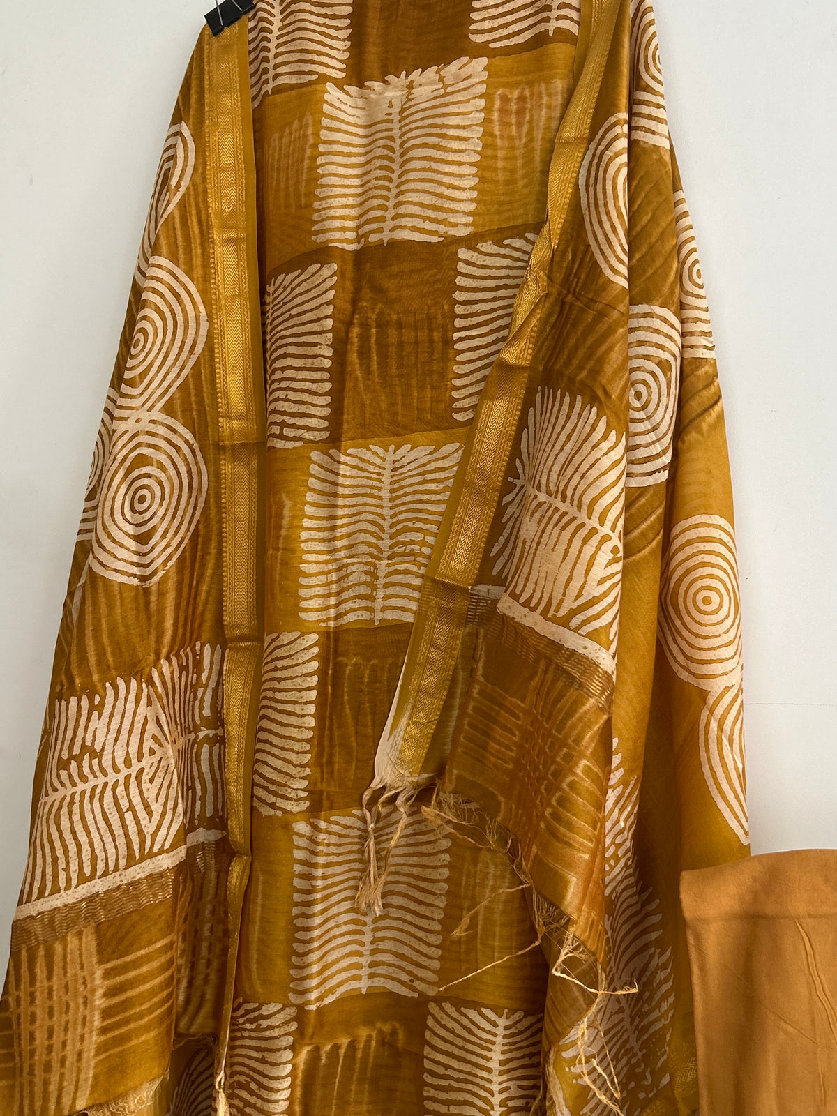Hand Block Printed Maheshwari Silk Cotton Dress Material with Santoon bottom