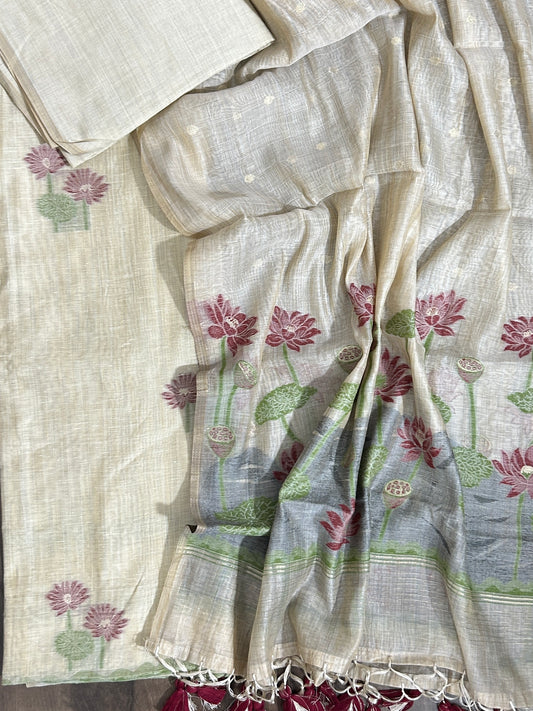 Muga Silk Cotton Dress Material with woven motives