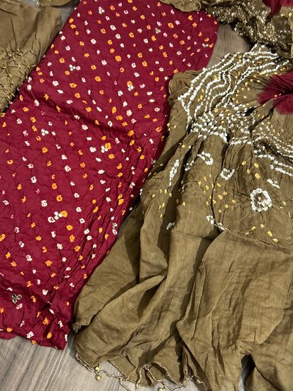 Bandhani Mirror Work Cotton Dress Material