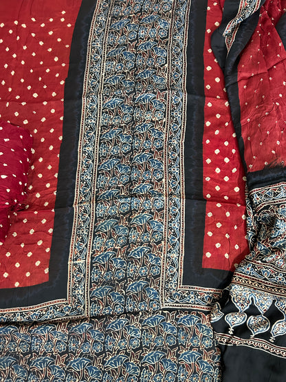 Ajrakh Bandhani Modal Silk Dress Material