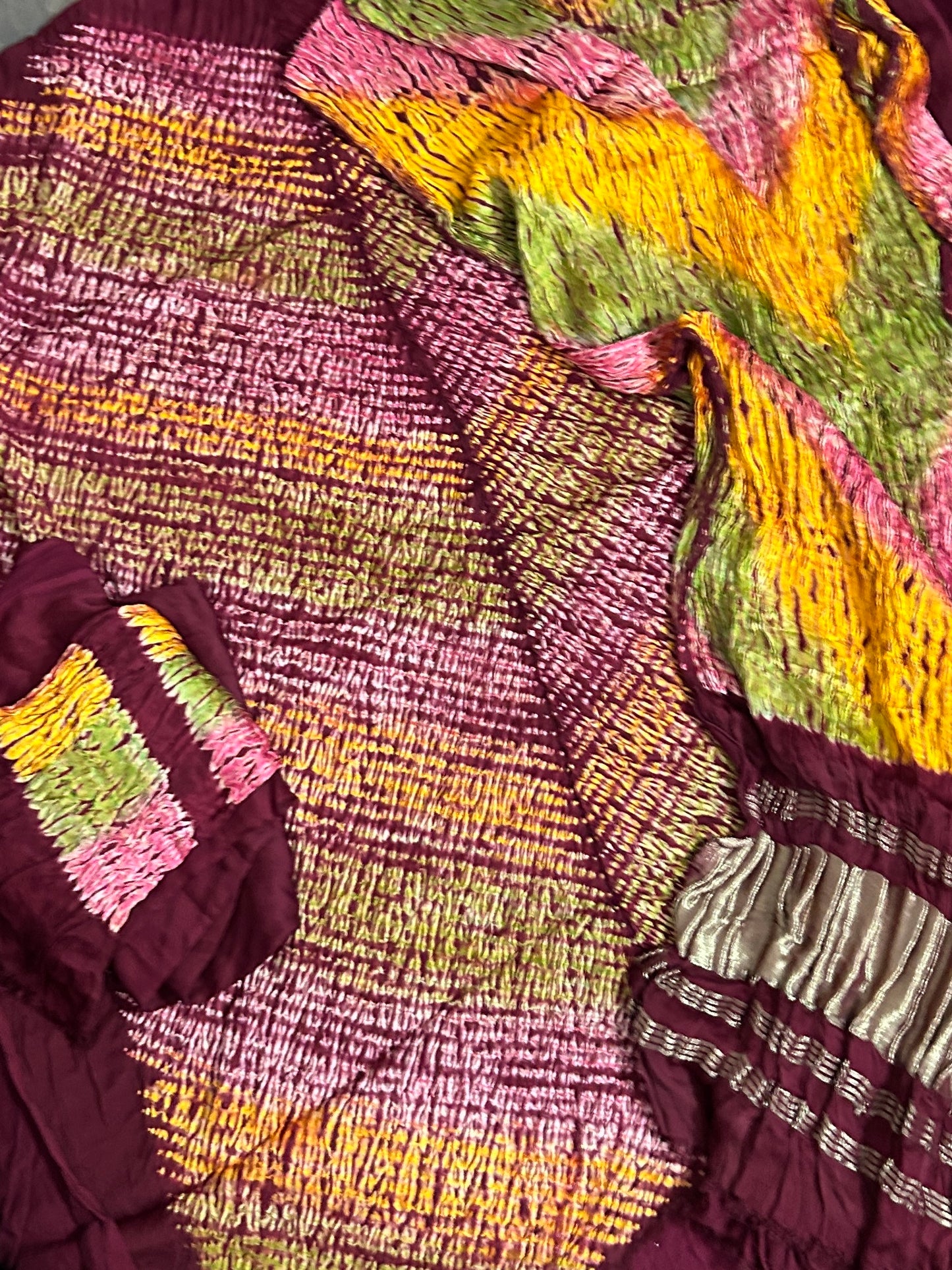 Maroon Multi Coloured Shibori Modal Silk Dress Material