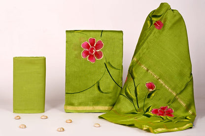 Hand Painted Chanderi Silk Cotton Dress Material