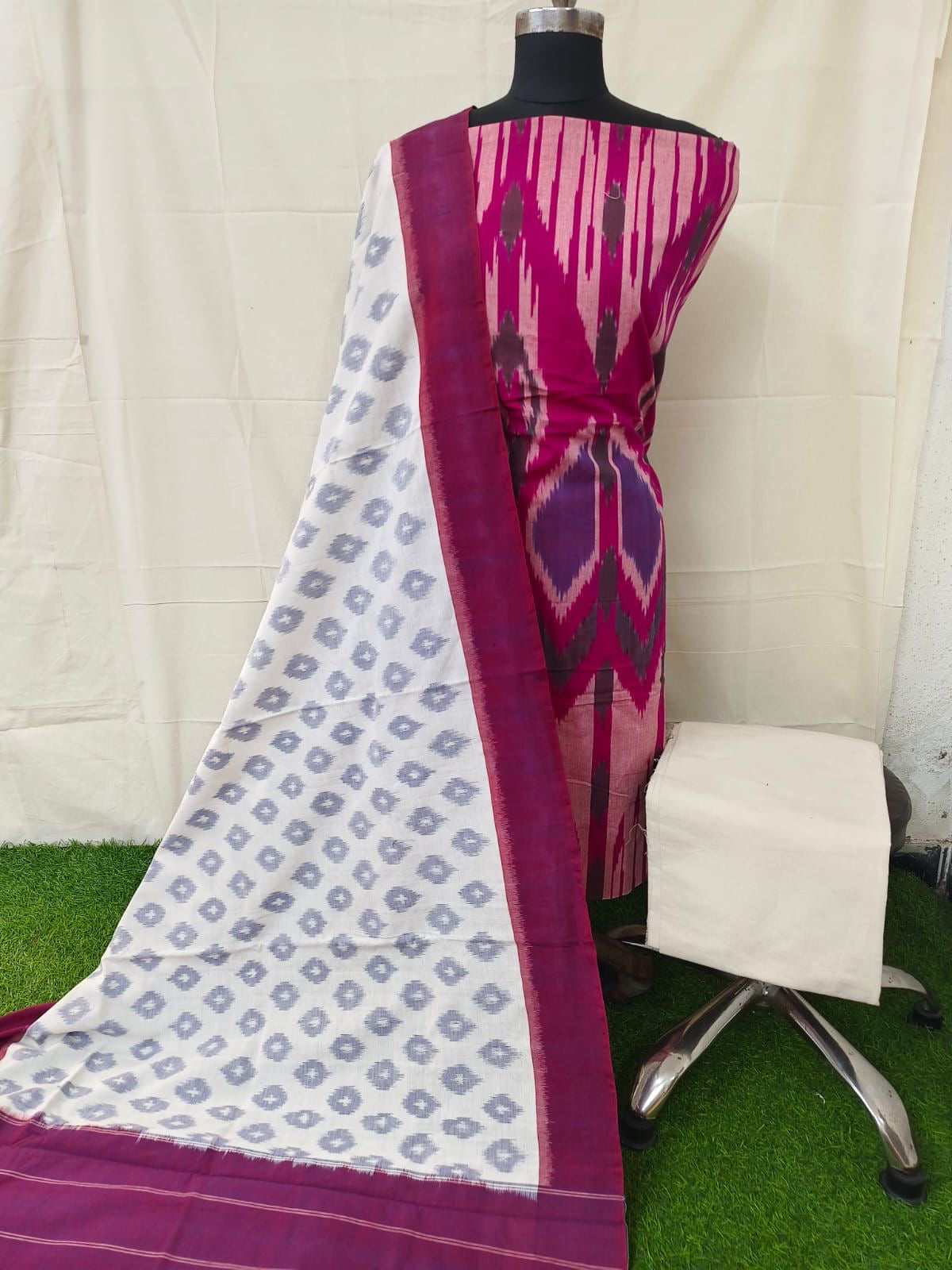 Double Ikat Cotton Dress Material with Uzbek Top