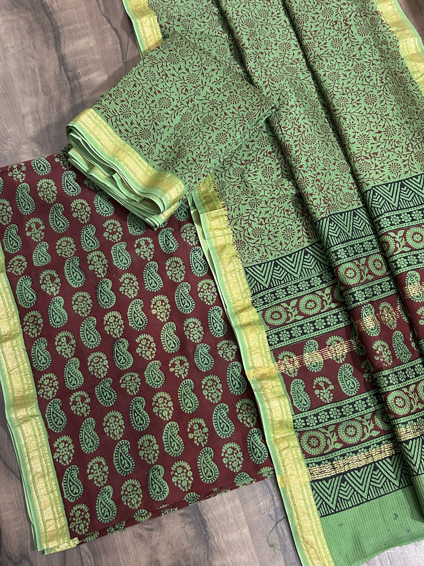 Bagh print Maheshwari Silk Cotton Dress Material