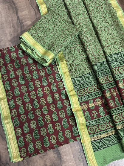 Bagh print Maheshwari Silk Cotton Dress Material